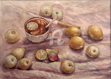 Painting titled "Lemon tea" by Olga Bagina, Original Artwork, Watercolor