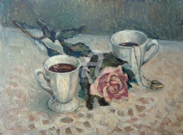 Peinture intitulée "Coffee for both" par Olga Bagina, Œuvre d'art originale, Huile