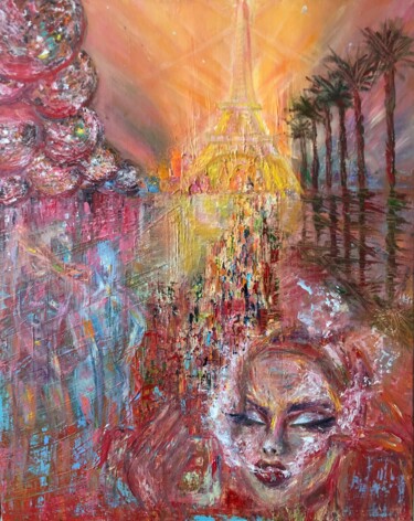 Malarstwo zatytułowany „Selfie in Paris ( F…” autorstwa Olga Baryshnikova, Oryginalna praca, Olej Zamontowany na Drewniana r…