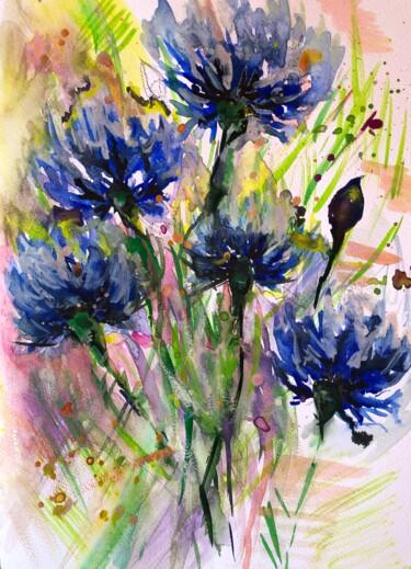 Painting titled "Cornflowers" by Olga Baryshnikova, Original Artwork, Watercolor