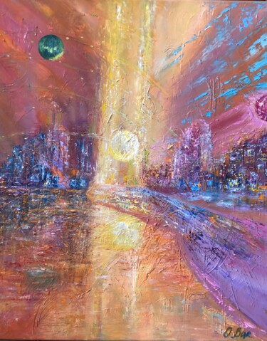 Картина под названием "Birth of planets (N…" - Olga Baryshnikova, Подлинное произведение искусства, Масло Установлен на Дере…