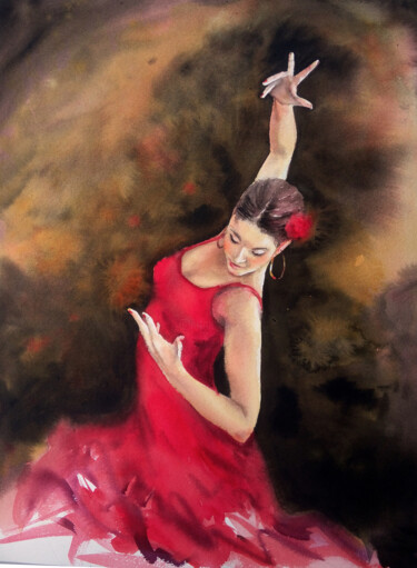 Peinture intitulée "danseuse de flamenco" par Olga Beliaeva, Œuvre d'art originale, Aquarelle