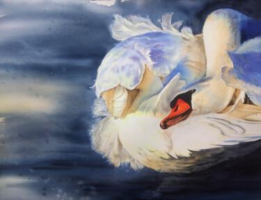 Malerei mit dem Titel "Swan Fidelity - whi…" von Olga Beliaeva, Original-Kunstwerk, Aquarell