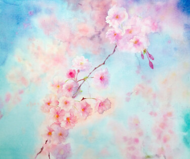 Painting titled "Cherry Blossoms - S…" by Olga Beliaeva, Original Artwork, Watercolor