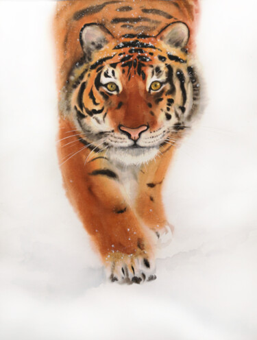 Malerei mit dem Titel "Tiger is Coming - S…" von Olga Beliaeva, Original-Kunstwerk, Aquarell