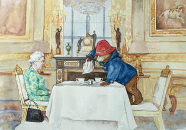 Peinture intitulée "The Queen Having Te…" par Olga Beliaeva, Œuvre d'art originale, Aquarelle