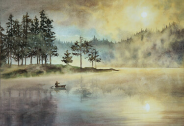 Peinture intitulée "Foggy Serenity - Mi…" par Olga Beliaeva, Œuvre d'art originale, Aquarelle