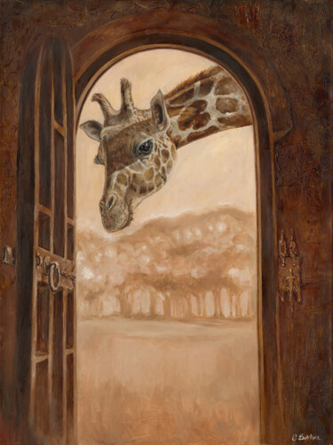Schilderij getiteld "Giraffe" door Olga Belikova, Origineel Kunstwerk, Olie