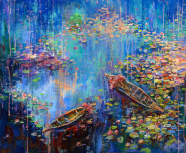 Pintura intitulada "Water lilies" por Olga Belikova, Obras de arte originais, Óleo