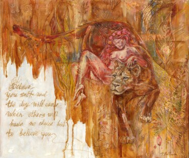 Painting titled "leonnes" by Olga Belikova, Original Artwork, Oil Mounted on Wood Stretcher frame