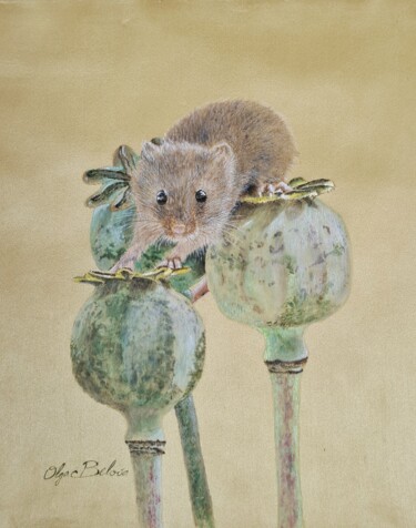 Painting titled "Harvest Mouse" by Olga Belova, Original Artwork, Acrylic