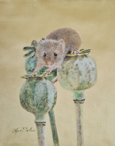 Pintura intitulada "Harvest Mouse" por Olga Belova, Obras de arte originais, Acrílico