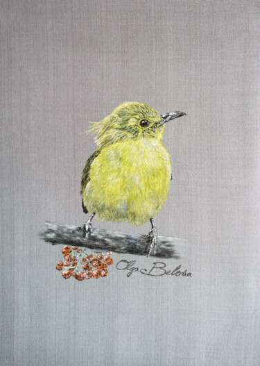 Malarstwo zatytułowany „Yellow-browed bulbul” autorstwa Olga Belova, Oryginalna praca, Pigmenty