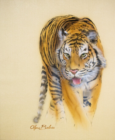 Malarstwo zatytułowany „Good Luck Tiger Cha…” autorstwa Olga Belova, Oryginalna praca, Pigmenty