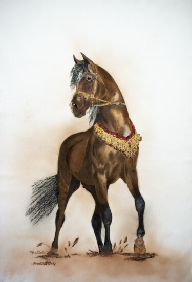 Malerei mit dem Titel "Horse - Silk painti…" von Olga Belova, Original-Kunstwerk, Pigmente