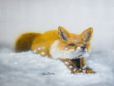 Schilderij getiteld "Sleepy fox" door Olga Belova, Origineel Kunstwerk, pigmenten