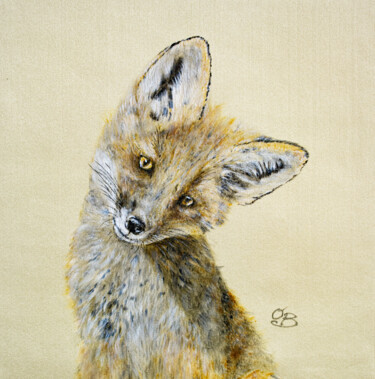 Malarstwo zatytułowany „Curious fox - silk…” autorstwa Olga Belova, Oryginalna praca, Pigmenty