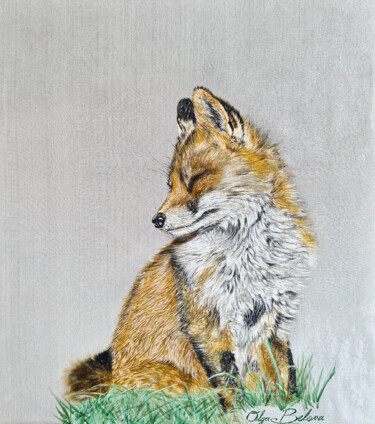 Картина под названием "Foxy - Silk Painting" - Olga Belova, Подлинное произведение искусства, Пигменты