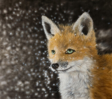 Painting titled "“Fox & snow” Silk p…" by Olga Belova, Original Artwork, Acrylic