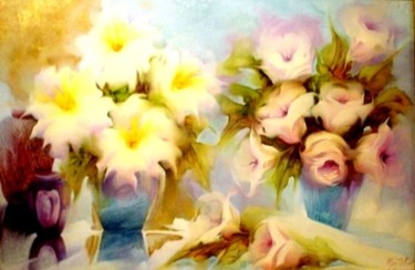 Painting titled "Pura Magia nos Flor…" by Olga Beltrão, Original Artwork, Oil