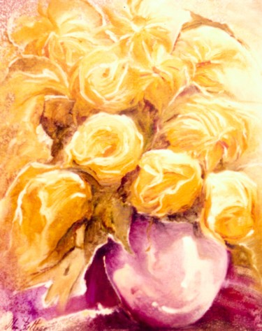 Pintura intitulada ""Floral de Ouro"" por Olga Beltrão, Obras de arte originais, Óleo