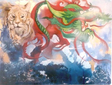 Malerei mit dem Titel ""O Tigre e o Dragão…" von Olga Beltrão, Original-Kunstwerk, Acryl