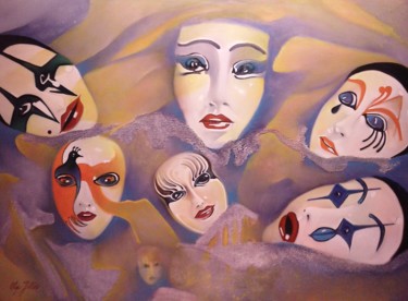 Pintura intitulada ""Máscaras de Veneza…" por Olga Beltrão, Obras de arte originais, Óleo