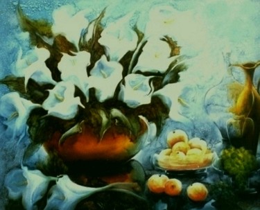 Pittura intitolato ""Flores e Frutas so…" da Olga Beltrão, Opera d'arte originale, Olio