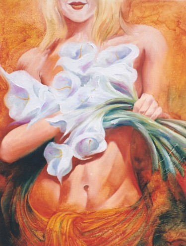 Painting titled ""Tentação Loira"" by Olga Beltrão, Original Artwork, Oil