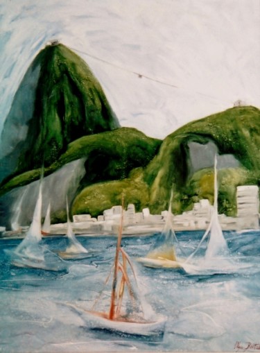 Pintura intitulada ""Praia da Urca e ao…" por Olga Beltrão, Obras de arte originais, Óleo
