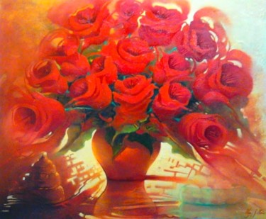 Pittura intitolato ""Floral do Amor"" da Olga Beltrão, Opera d'arte originale, Olio