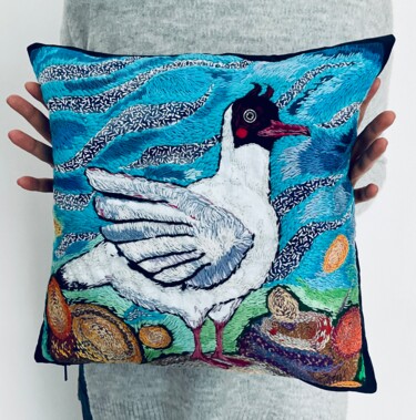 Textile Art titled ""Seagull"" by Olga Beltsova, Original Artwork, Embroidery