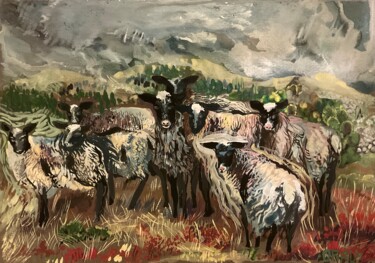Tekening getiteld "Montenegro sheep" door Olga Beltsova, Origineel Kunstwerk, Gouache
