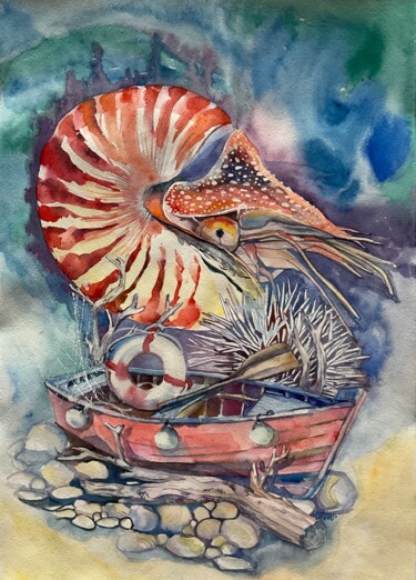 Desenho intitulada ""Nautilus"" por Olga Beltsova, Obras de arte originais, Aquarela