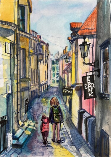 Dibujo titulada "Tallinn. Old Town.…" por Olga Beltsova, Obra de arte original, Acuarela