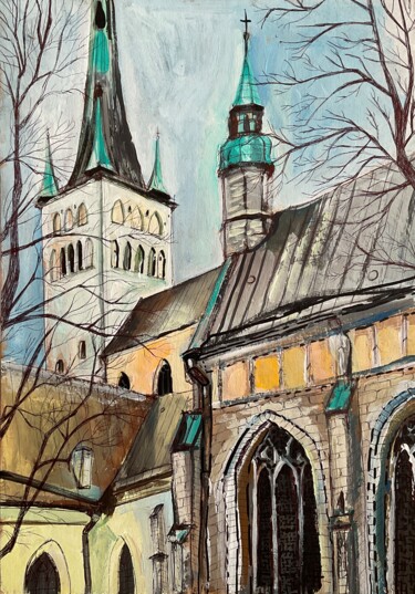 Tekening getiteld "St. Olaf's Church,…" door Olga Beltsova, Origineel Kunstwerk, Acryl
