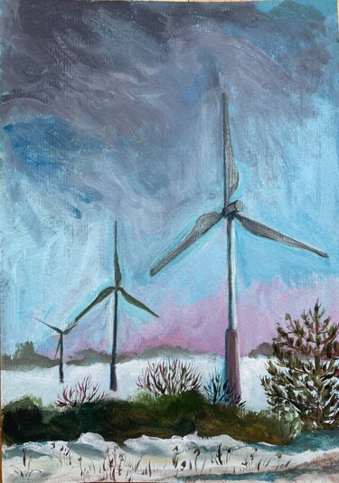 Drawing titled "Wind turbines" by Olga Beltsova, Original Artwork, Acrylic