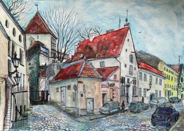 Картина под названием "Rüütli street. Tall…" - Olga Beltsova, Подлинное произведение искусства, Акрил