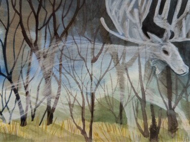 Painting titled "The spirit of forest" by Olga Beltsova, Original Artwork, Watercolor