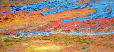 Painting titled "89х41 Orange холст…" by Olga Bezhina, Original Artwork, Oil Mounted on Wood Stretcher frame