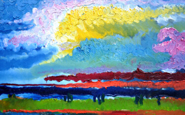 Painting titled "Yellow cloud" by Olga Bezhina, Original Artwork, Oil Mounted on Wood Stretcher frame