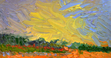 Painting titled "Evening sky" by Olga Bezhina, Original Artwork, Oil Mounted on Wood Stretcher frame