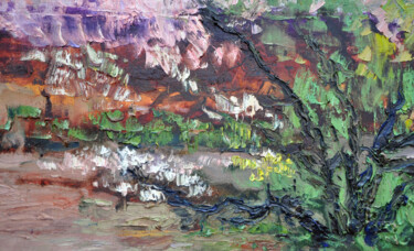 Painting titled "106х55 Spring. Flow…" by Olga Bezhina, Original Artwork, Oil Mounted on Wood Stretcher frame