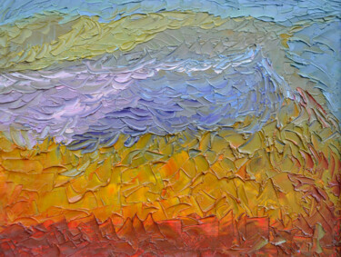 Painting titled "Salt Lake. Seascape" by Olga Bezhina, Original Artwork, Oil Mounted on Wood Stretcher frame