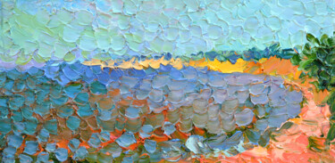 Painting titled "Coast" by Olga Bezhina, Original Artwork, Oil Mounted on Wood Stretcher frame