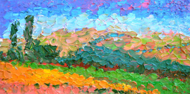 Painting titled "Field. Taman" by Olga Bezhina, Original Artwork, Oil Mounted on Wood Stretcher frame