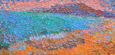 Painting titled "Sunset at sea, Crim…" by Olga Bezhina, Original Artwork, Oil Mounted on Wood Stretcher frame