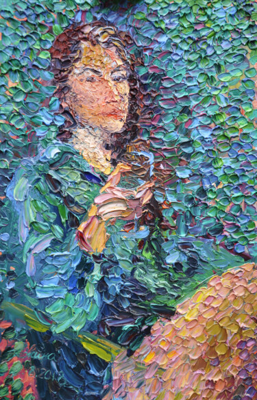 제목이 "The girl in green"인 미술작품 Olga Bezhina로, 원작, 기름 나무 들것 프레임에 장착됨
