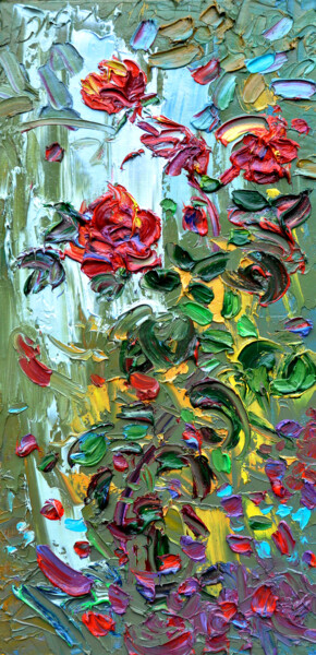 Painting titled "Christmas Rose" by Olga Bezhina, Original Artwork, Oil Mounted on Wood Stretcher frame