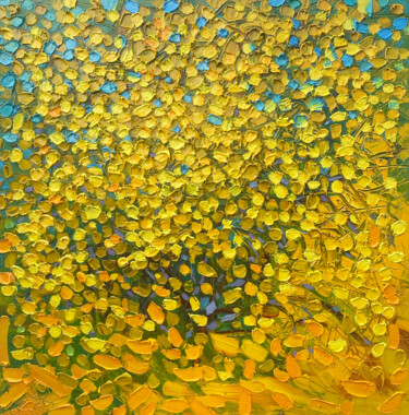Painting titled "Blooming yellow" by Olga Bezhina, Original Artwork, Oil Mounted on Wood Stretcher frame